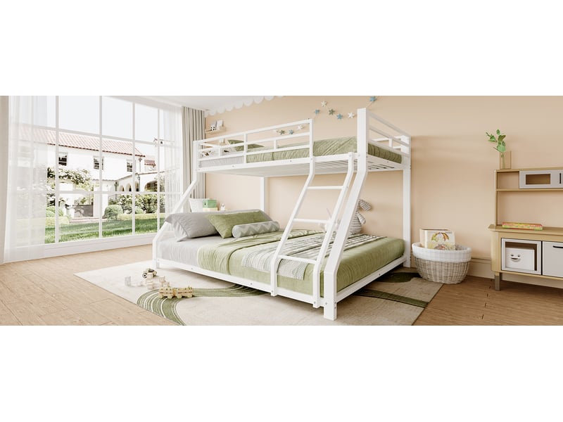  Lit superposé métal 90x200 cm et 140x200 cm blanc avec échelle barrière de sécurité certifié en747 sans matelas Sol Morn - Conforama D