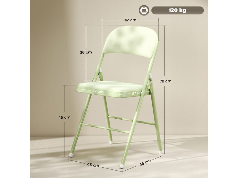  Lot de 4 chaises pliantes et portables intérieur avec assises et dossiers rembourrés en velours, vert, cadre en acier  - Conforama C