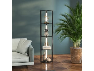 Lampadaire sur pied salon, lampadaire avec étagères d'angle à 4 niveaux, lampe led dimmable, noir, 41x29,5x163,5cm