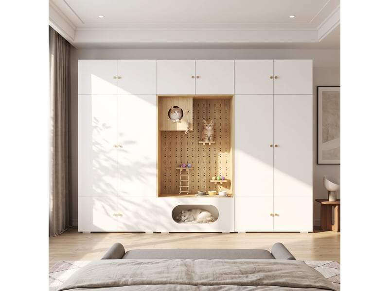 Armoire multifonction 270 x 50 x 200 cm avec penderie et mur d’escalade, ensemble de rangement pour chambre, salon ou entrée - blanc et effet bois OPULERANE TRADING LTD - Conforama B