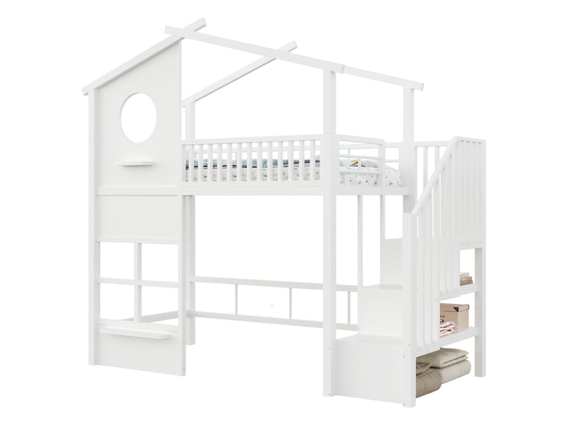  Lit mezzanine 90 x 200 cm - avec éclairage led - avec escalier - blanc (matelas non inclus)  - Conforama A