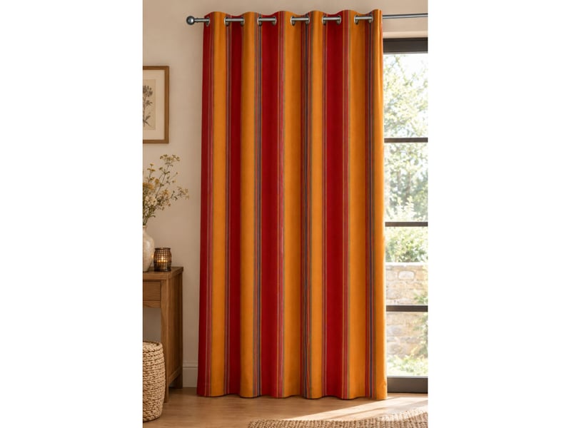  Rideau à œillets rayures soleil terracotta et ocre – ambiance chaleureuse - 140x240cm - ocre  - Conforama A