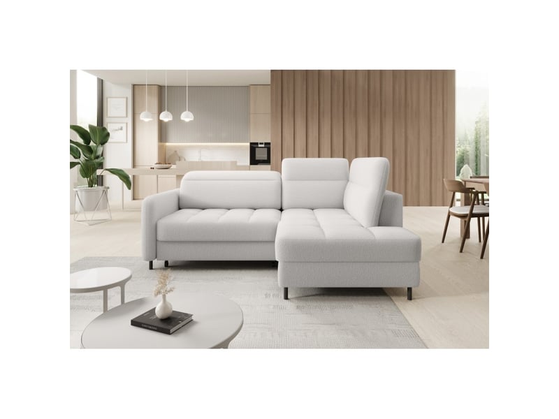 Canapé d'angle droit convertible barnea 208 cm blanc chenille avec rangement - Conforama E