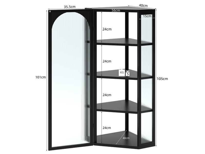  Armoire murale noire en métal et verre trempé, 4 niveaux de rangement, 56 x 40 x 105 cm pour salle de bains  - Conforama C