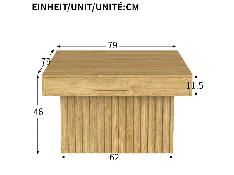  Table basse carrée 79x79x46 cm en panneau de particules et mdf, coloris naturel  - Conforama E