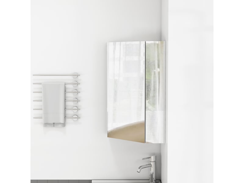  Meuble de salle de bain d'angle avec miroirs sur 3 côtés, étagères intégrées et charnières à fermeture douce, blanc  - Conforama D