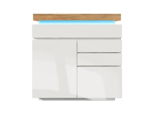 Buffet haut blanc brillant, 2 portes et 3 tiroirs, led et contrôle par app, meuble salonchambre 115×110×39 cm