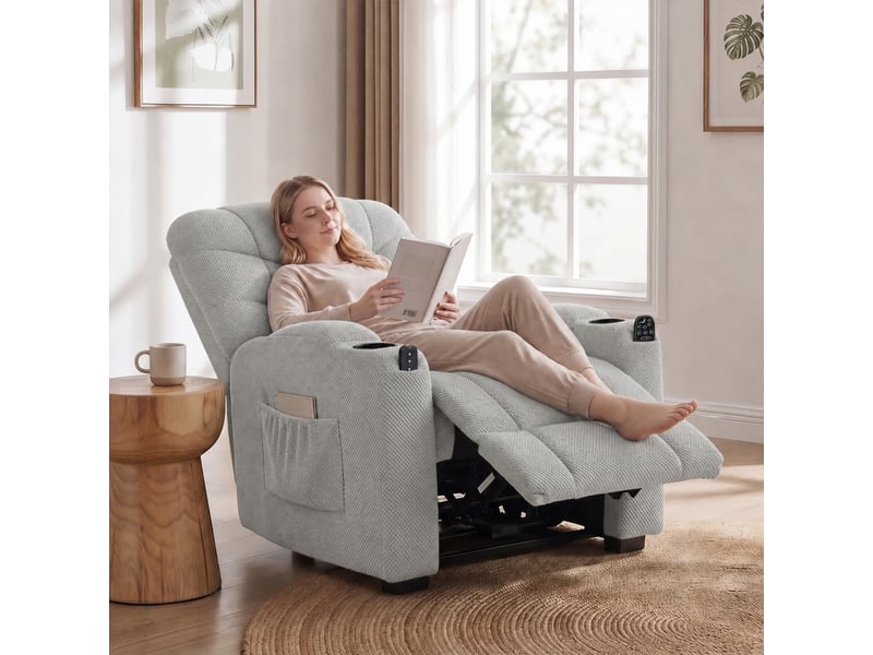  Fauteuil relax électrique massant gris, chauffage lombaire, dossier inclinable à 150° avec repose-pieds pour salon  - Conforama B