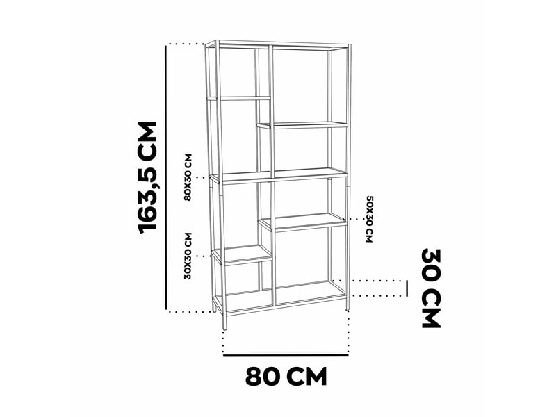  Padma - libreria freestanding a 6 ripiani 80x163,5x30 cm scaffale per soggiorno, ufficio in metallo tortora  - Conforama E