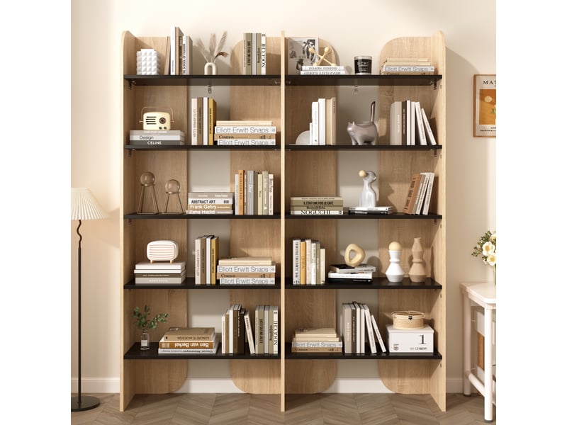 Bibliothèque de rangement - 135x25x160cm - à 5 niveaux, étagère rangement ouverte - bois chêne et noir - Conforama B