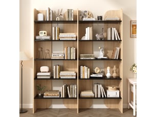 Bibliothèque de rangement - 135x25x160cm - à 5 niveaux, étagère rangement ouverte - bois chêne et noir