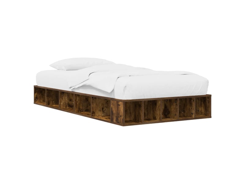  Lit simple- lit adulte -  cadre de lit avec rangement avec étagère chêne fumé 80 x 200 cm  - Conforama A