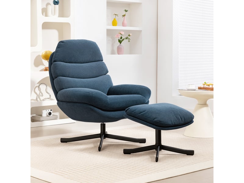  Fauteuil inclinable avec repose-pieds, fauteuil lounge en tissu chenille, fauteuil tv moderne, 78 x 93 x 100 cm, bleu  - Conforama C