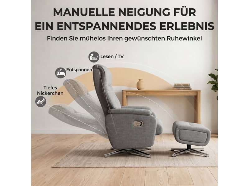  Fauteuil relax - fauteuil inclinable réglable manuellement avec repose-pieds, gris foncé, 85.5 x 80 x 102 cm  - Conforama E