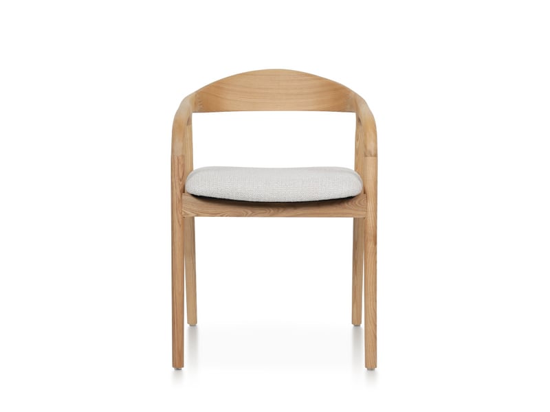  Chaise salle à manger bois de frêne et tissu beige avec accoudoirs, rembourrée  - Conforama C