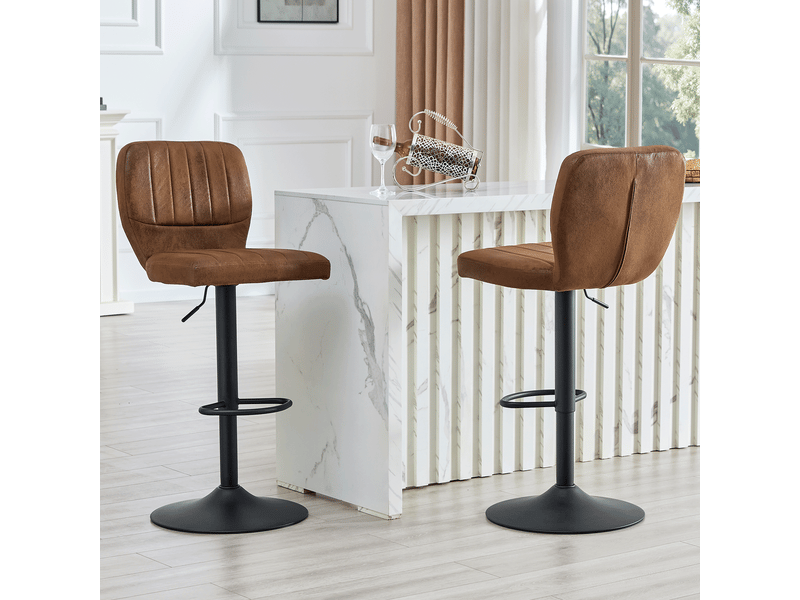  Tabouret de bar réglable en hauteur (62-), 52x45 cm, noir et marron, métal, pu, design moderne, rangement pratique  - Conforama A