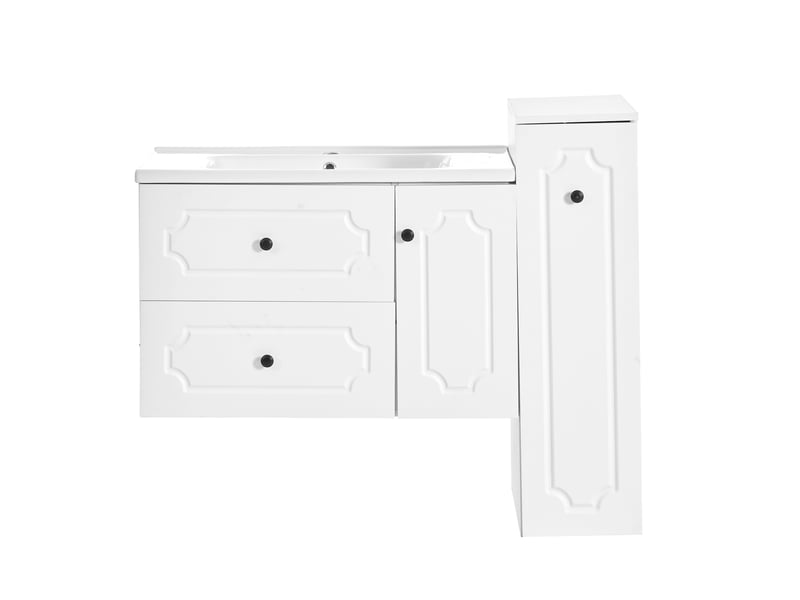 Ensemble meuble de salle de bain 107 cm avec vasque céramique et rangements - Conforama A