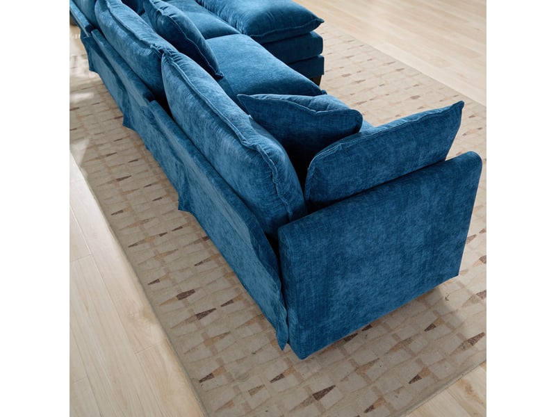 Canapé droit modulable 3 places 289 × 75 × 84 cm en chenille bleu, coussins rembourrés IKSETERA TRADING LTD - Conforama E