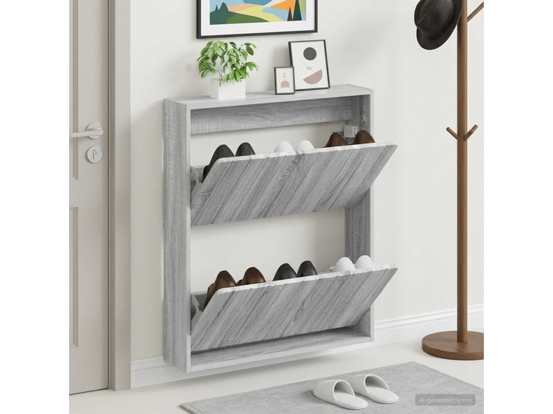  Meuble à chaussures mural, armoire à chaussures zwolle 71x17x86 cm sonoma gris  - Conforama B