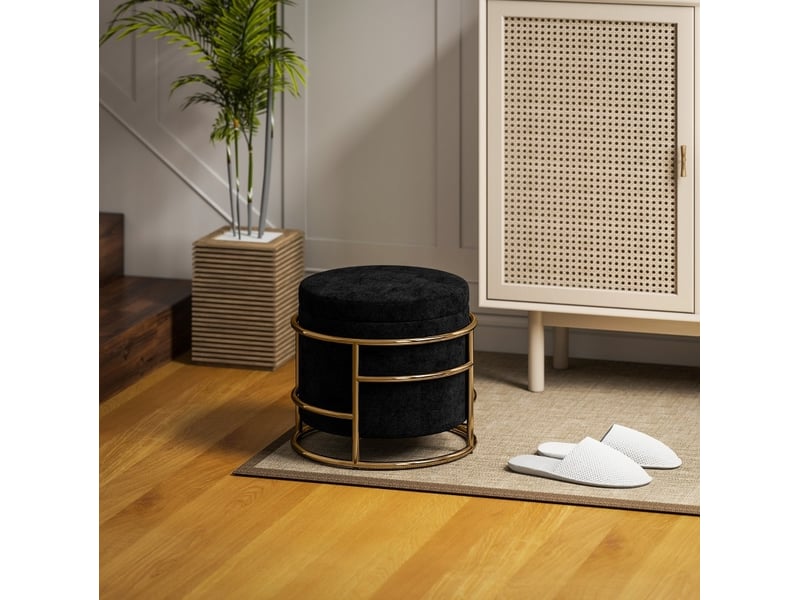  Pouf de rangement 42x42x39 cm cadre en métal noir  - Conforama C