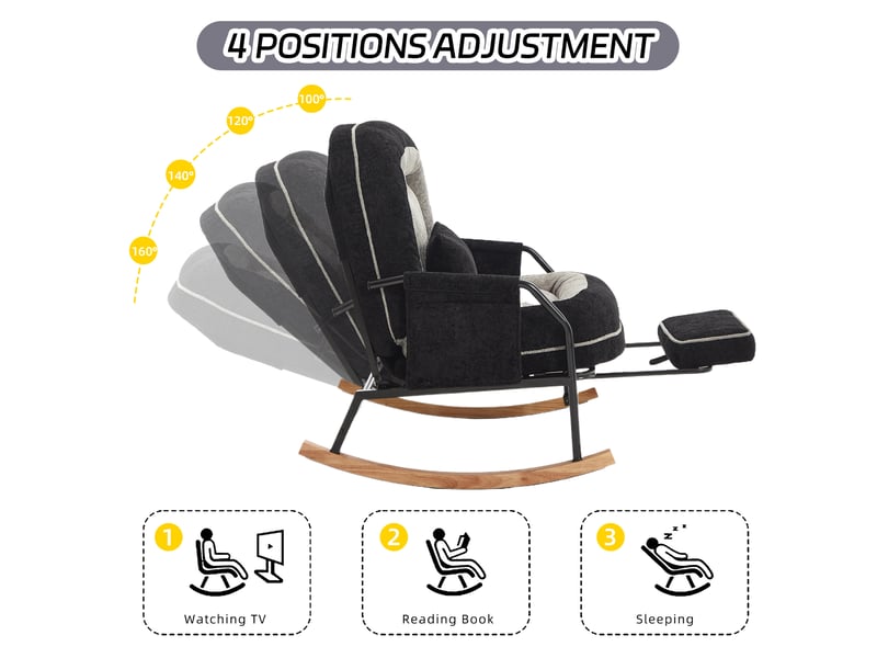  Fauteuil à bascule surdimensionné en fausse fourrure, dossier réglable et repose-pied escamotable, avec poche latérale  - Conforama E