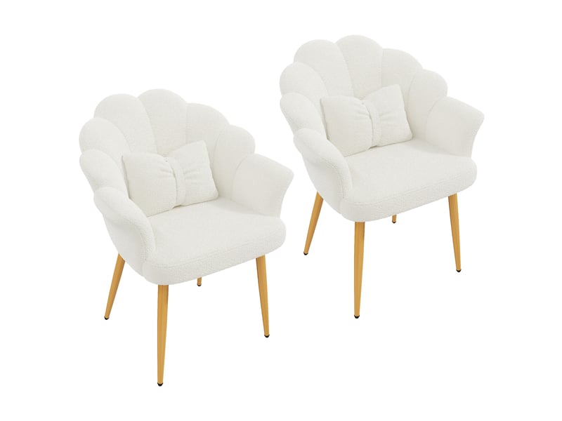  Lot de 2 chaises 64x65,5x85 cm avec dossier en pétales, blanc et pieds dorés  - Conforama A