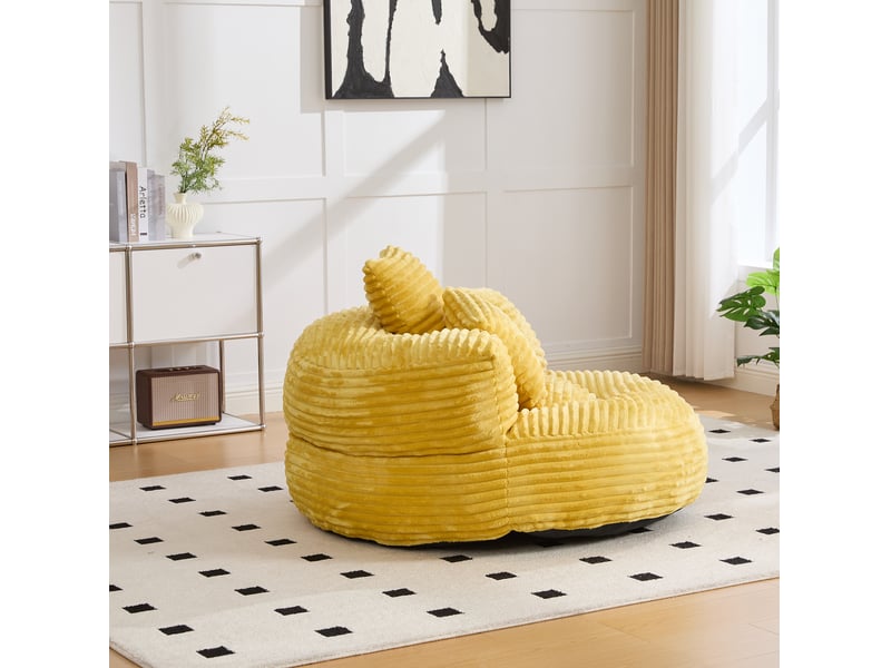  Fauteuil poire tcqpz en velours côtelé jaune moutarde 108 x 108 x 52 cm avec dossier haut et 3 coussins  - Conforama E