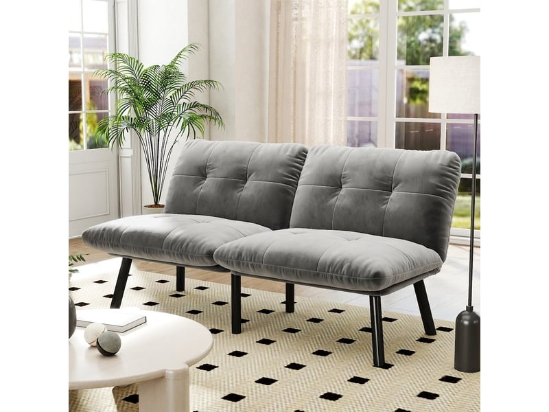 Canapé convertible 2 places gris en velours, canapé-lit avec fonction couchage  - Conforama B