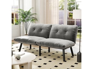 Canapé convertible 2 places gris en velours, canapé-lit avec fonction couchage