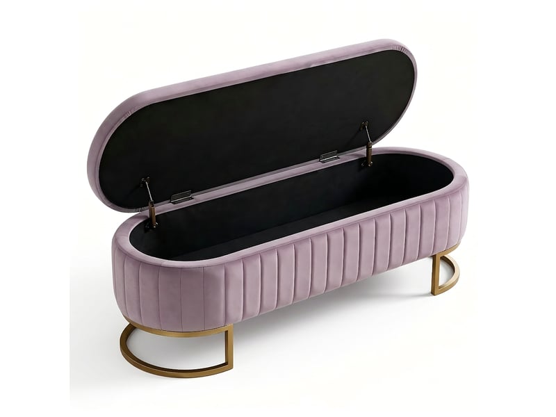  Banc de lit rose 130 cm en velours avec coffre de rangement et pieds en métal doré  - Conforama A