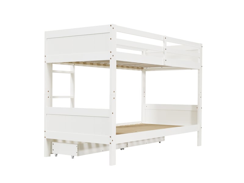  Lit superposé enfant 90x200 cm séparable en 2 lits avec tiroirs, bois blanc, sans matelas  - Conforama R