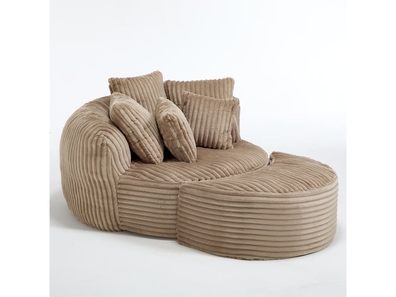  Fauteuil lounge rond oversize en chenille, avec repose-pieds et 5 coussins, sans pieds  - Conforama D