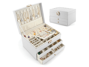 Boite a bijoux, rangement bijoux 3 niveaux boite , boite à bijoux femme boite rangement bijouxrange,blanc