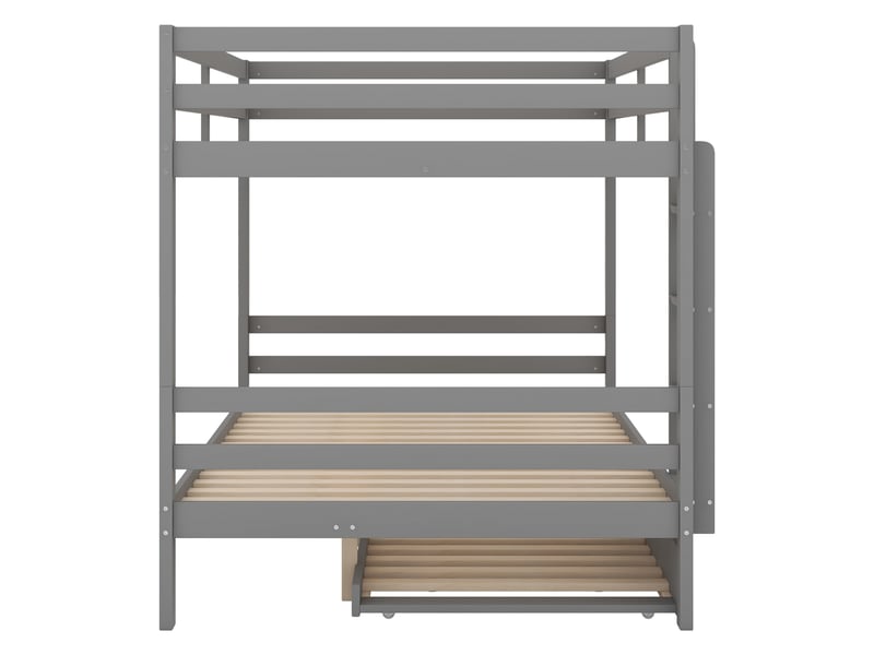  Lit superposé gris 140x200 cm, lit gigogne, escalier et garde-corps hauts  - Conforama E