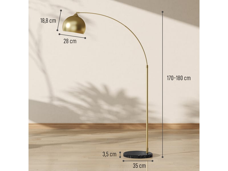  Lampadaire arqué moderne 40 w, hauteur et longueur réglables, interrupteur au pied, 110–115 x 35 x 170–180 cm, doré  - Conforama E