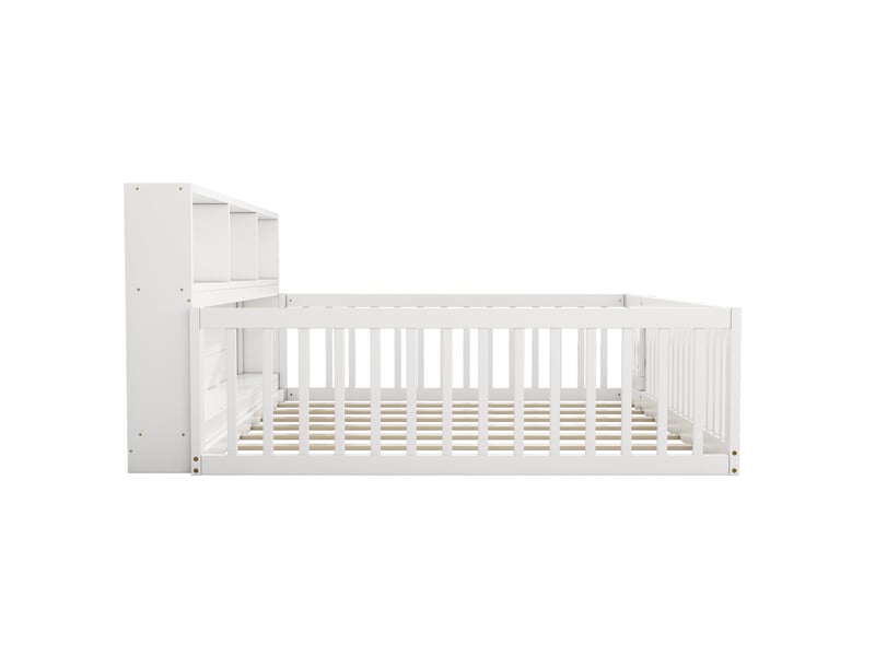  Lit banquette blanc 140x200 cm en pin, rangement latéral et garde-corps  - Conforama D