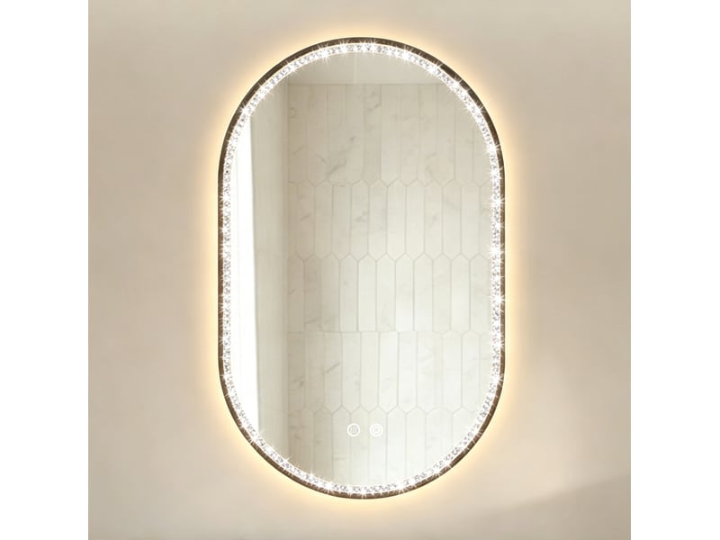  Miroir de salle de bains ovale led 50x80 cm anti-buée métal noir  - Conforama B