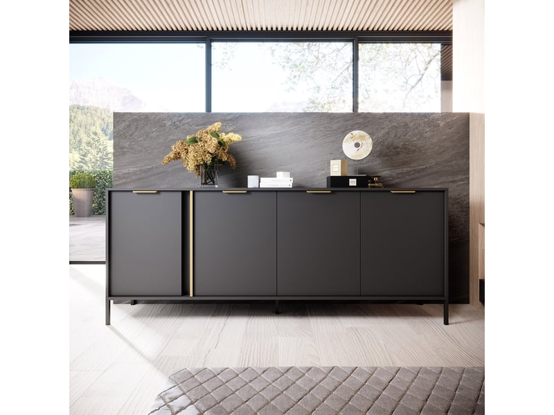 Buffet hamebati, meuble bas 4 étagères, 203x40x81h cm noir anthracite Hamebati - Conforama B