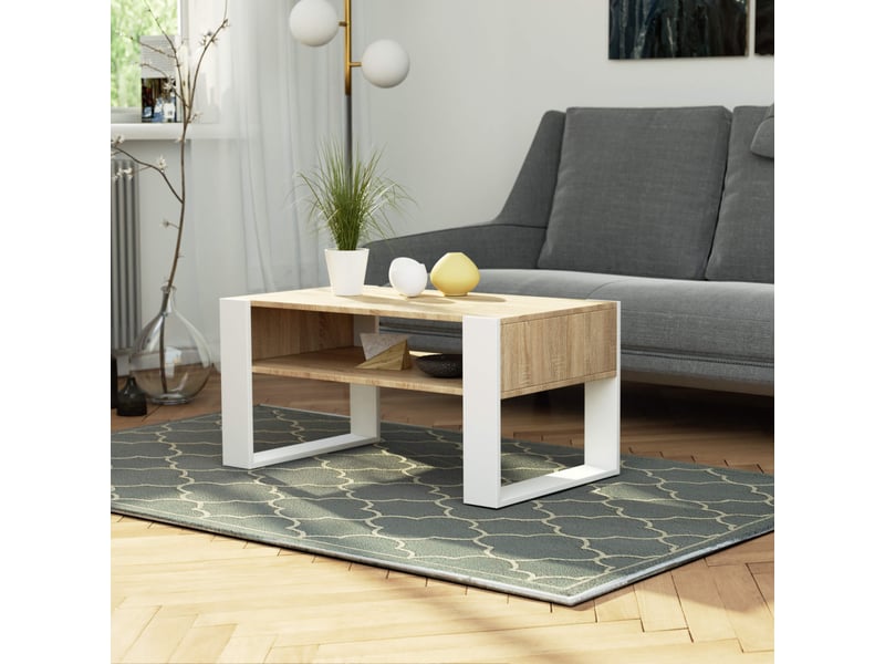  Table basse akord domi chêne sonoma 92 cm pieds blanc 92x50x45 cm DOMI - Conforama E