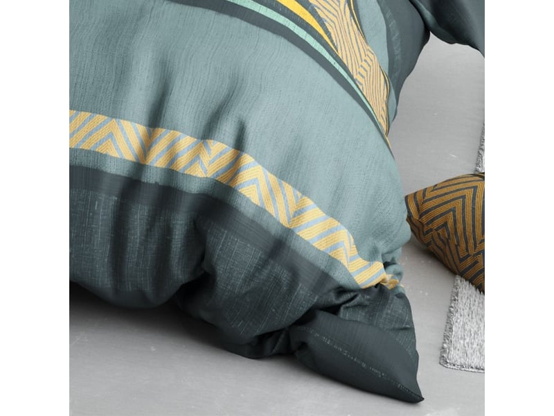  Parure housse de couette 240x220cm + 2 taies motif graphique bleu et jaune 100% coton - strala STRALA - Conforama D