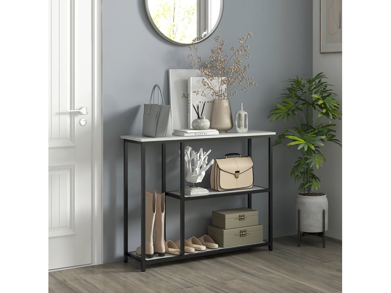 Console d'entrée à 2 étagères ouvertes avec protection anti-basculement, pour couloir, blanche 100 × 30 × 80 cm - Conforama B