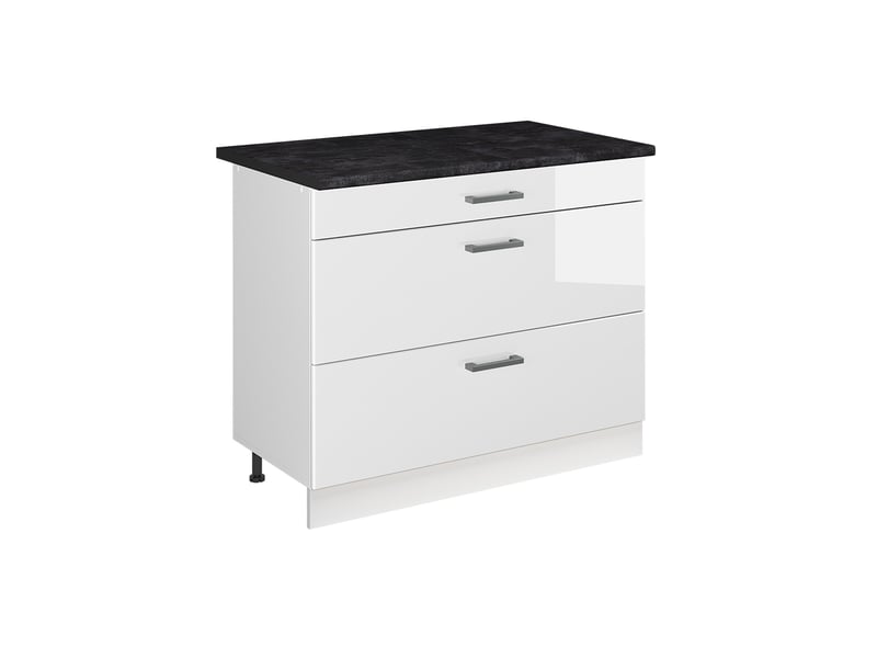  Vicco meuble cuisine, blanc haute brillanceblanc, 100cm plan de travail anthracite  - Conforama A