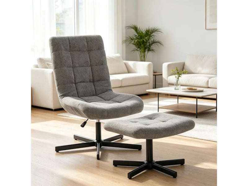  Fauteuil inclinable et pivotant avec repose-pieds en velours gris T5828P575005 - Conforama B