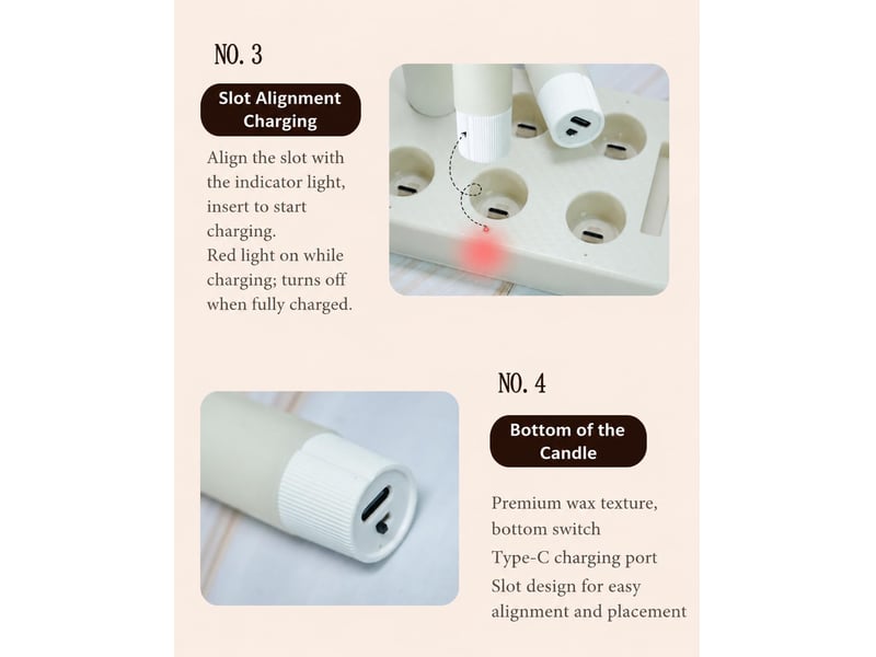  6 Bougies Chandelles LED Rechargeables Ivoire avec Télécommande, Effet Fondant, Sans Flamme, Décoration Noël  - Conforama D