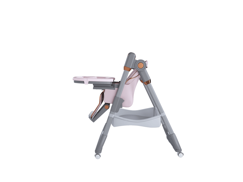 Chaise haute bébé pliable réglable 53x76x95 cm avec harnais et roues verrouillables rose  - Conforama D