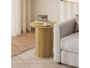 Table d'appoint ronde 48 cm, table basse avec pieds cannelés pour salon, chêne, chambre ou petit espace