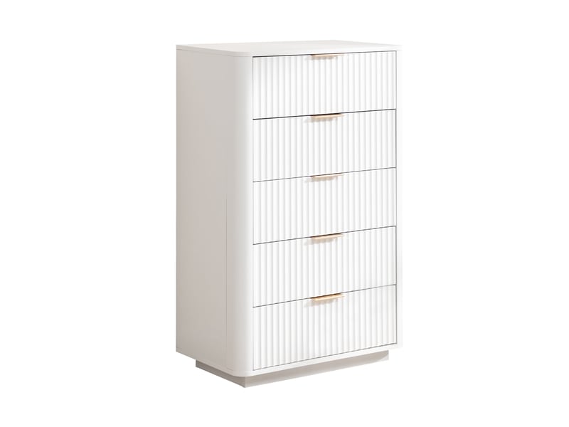 Commode 5 tiroirs, 70x40x108 cm, chiffonnier moderne pour chambre et salon, meuble de rangement en mdf avec coulisses silencieuses, blanc - Conforama A
