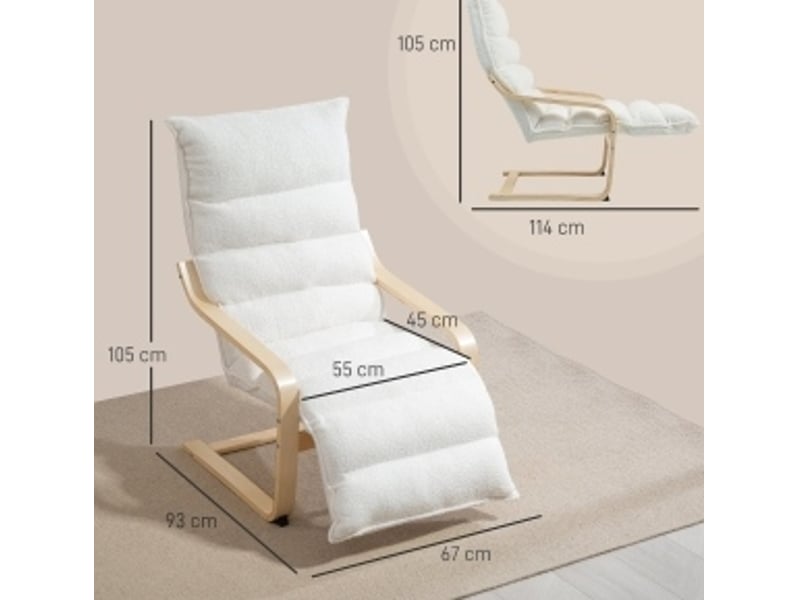  Fauteuil à bascule 67 x 93-114 x 105 cm blanc en polyester, repose-jambes réglable à 5 positions  - Conforama C