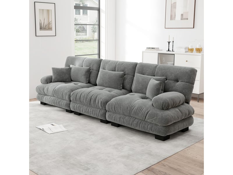  Canapé d'angle, canapé convertible — 3 places, en chenille, assise profonde  - Conforama A