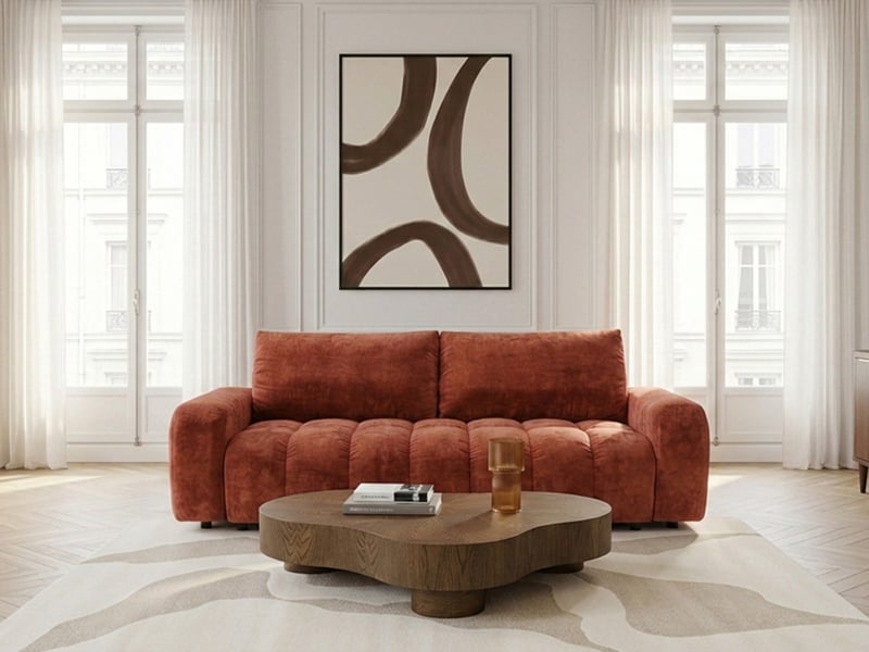 Bobochic canapé droit convertible 3 places jules tissu lisse orange JULES - Conforama C